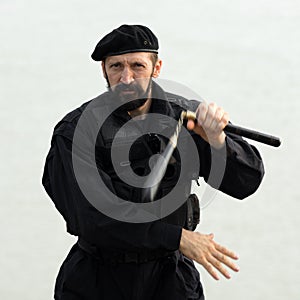 Security man with nunchaku