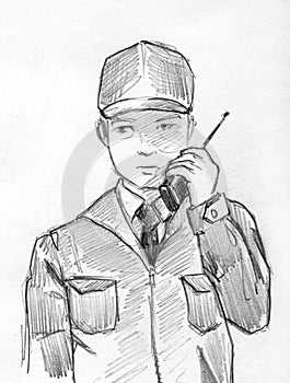 Security man pencil sketch