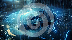 Security net and data protection concept with digital shield symbol with covered by binary code