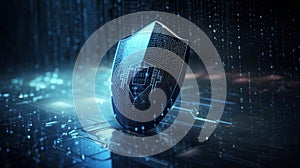 Security net and data protection concept with digital shield symbol with covered by binary code