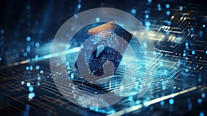 Security net and data protection concept with digital shield symbol with covered by binary code