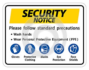 Security Notice Please follow standard precautions ,Wash hands,Wear Personal Protective Equipment PPE,Gloves Protective Clothing