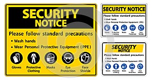 Security Notice Please follow standard precautions ,Wash hands,Wear Personal Protective Equipment PPE,Gloves Protective Clothing