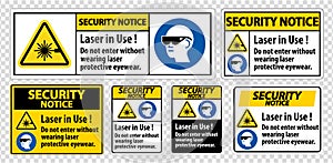 Security Notice PPE Safety Label,Laser In Use Do Not Enter Without Wearing Laser Protective Eyewear