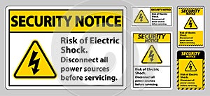 Security notice Risk of electric shock Symbol Sign Isolate on White Background