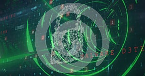 Security padlock icon and cyber security data processing against glowing tunnel in seamless pattern