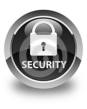 Security (padlock icon) glossy black round button