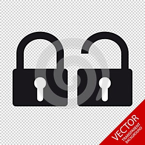 Security Padlock - Locked And Unlocked Vector Icons - Isolated On Transparent Background