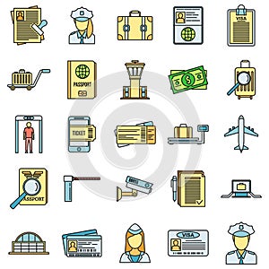 Security passport control icons set vector color