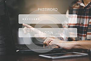 Security password login online concept  Hands typing and entering username and password of social media