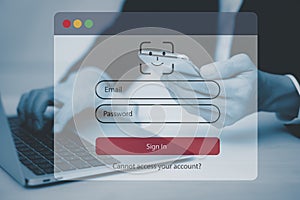 Security password login online concept  Hands typing and entering username and password of social media, log in with smartphone