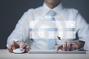 Security password login online concept  Hands typing and entering username and password of social media, log in with smartphone to