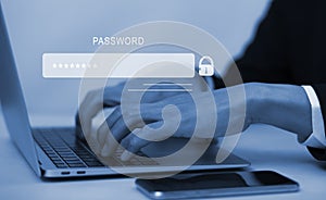 Security password login online concept  Hands typing and entering username and password of social media, log in with smartphone to