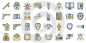 Security personal guard icons set vector color line