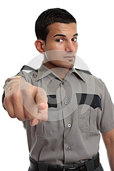 Security or Prison officer pointing finger