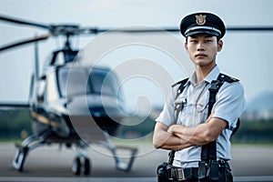 Security Professional On Helipad, Vigilant And Ready To Protect Vip Standard