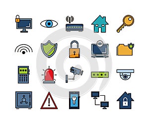 Security, protect and technology icons