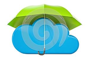 Security and protection concept, computing cloud under umbrella.