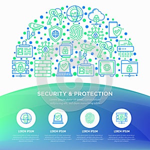 Security and protection concept in half circle