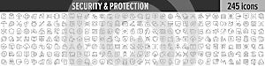 Security and Protection linear icon collection. Big set of 245 Security and Protection icons. Thin line icons collection. Vector