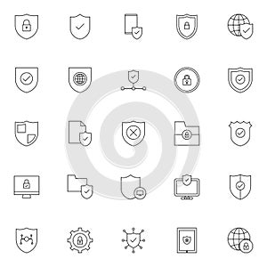 Security, protection, safety line icons set