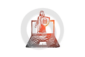 Security, reliability, GDPR, Arab, technology concept. Hand drawn isolated vector.