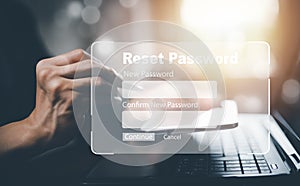 Security and reset password login online concept  Hands typing and entering username and password of social media, log in with sma