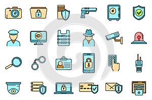 Security service scan icons set vector color line