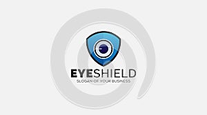 Security services vector logo. Shield with eye logo template. Security watching logo.