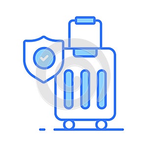 Security shield on attache case denoting vector of luggage security, luggage insurance icon