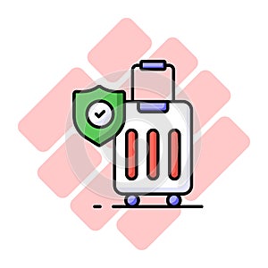 Security shield on attache case denoting vector of luggage security, luggage insurance icon