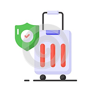 Security shield on attache case denoting vector of luggage security, luggage insurance icon