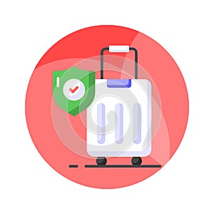 Security shield on attache case denoting vector of luggage security, luggage insurance icon