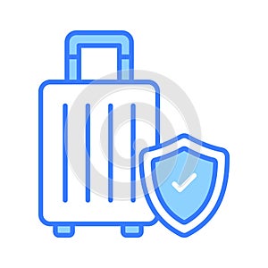 Security shield on attache case denoting vector of luggage security, luggage insurance icon