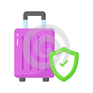 Security shield on attache case denoting vector of luggage security, luggage insurance icon