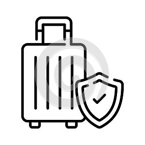 Security shield on attache case denoting vector of luggage security, luggage insurance icon