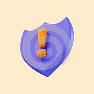 security shield exclamation icon 3d render concept for warning virus