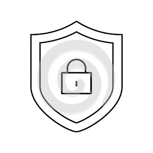Security shield with lock outline icon. linear style sign for mobile concept and web design. Shield Padlock simple line vector ico