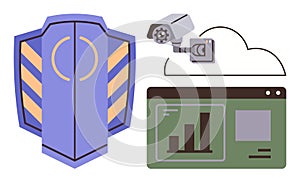 Data Security Shield, Cloud Surveillance, and Analytics Integration Concept