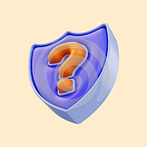 security shield question mark icon 3d render concept for asking protection