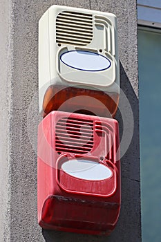 Security sirens on the wall of the bank