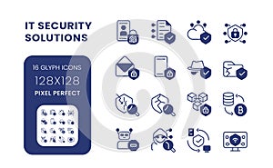 IT security solutions black solid desktop icons pack
