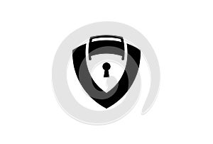 Security Solutions Minimal Symbol Design. Vector Logo Template. An online database shield protection safe guard in a briefcase for