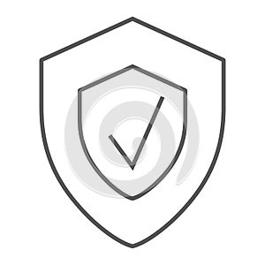 Security status thin line icon, safety and protect, shield sign, vector graphics, a linear pattern