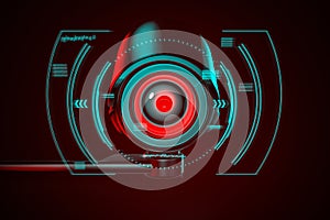 Security surveillance CCTV with interface or HUD around it on an even background. 3D rendering