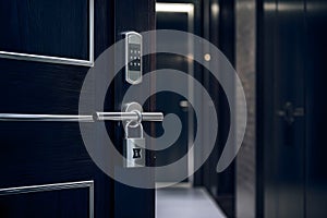 Security system door lock password protected Wooden door
