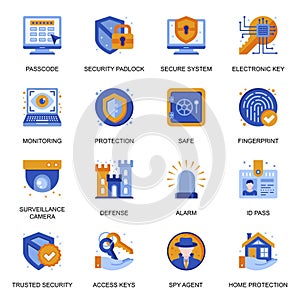 Security system icons set in flat style.