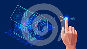 Smart home. Security system. 3d house plan x-ray. IOT. Internet of things.