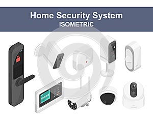 security system for smart home equipment component cctv camera wireless connecting isometric vector