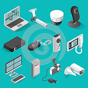 Security system vector isometric isolated elements set